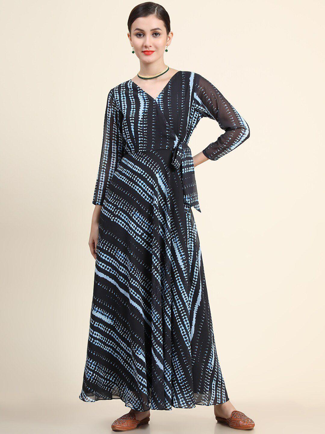 black scissor abstract printed georgette maxi dress