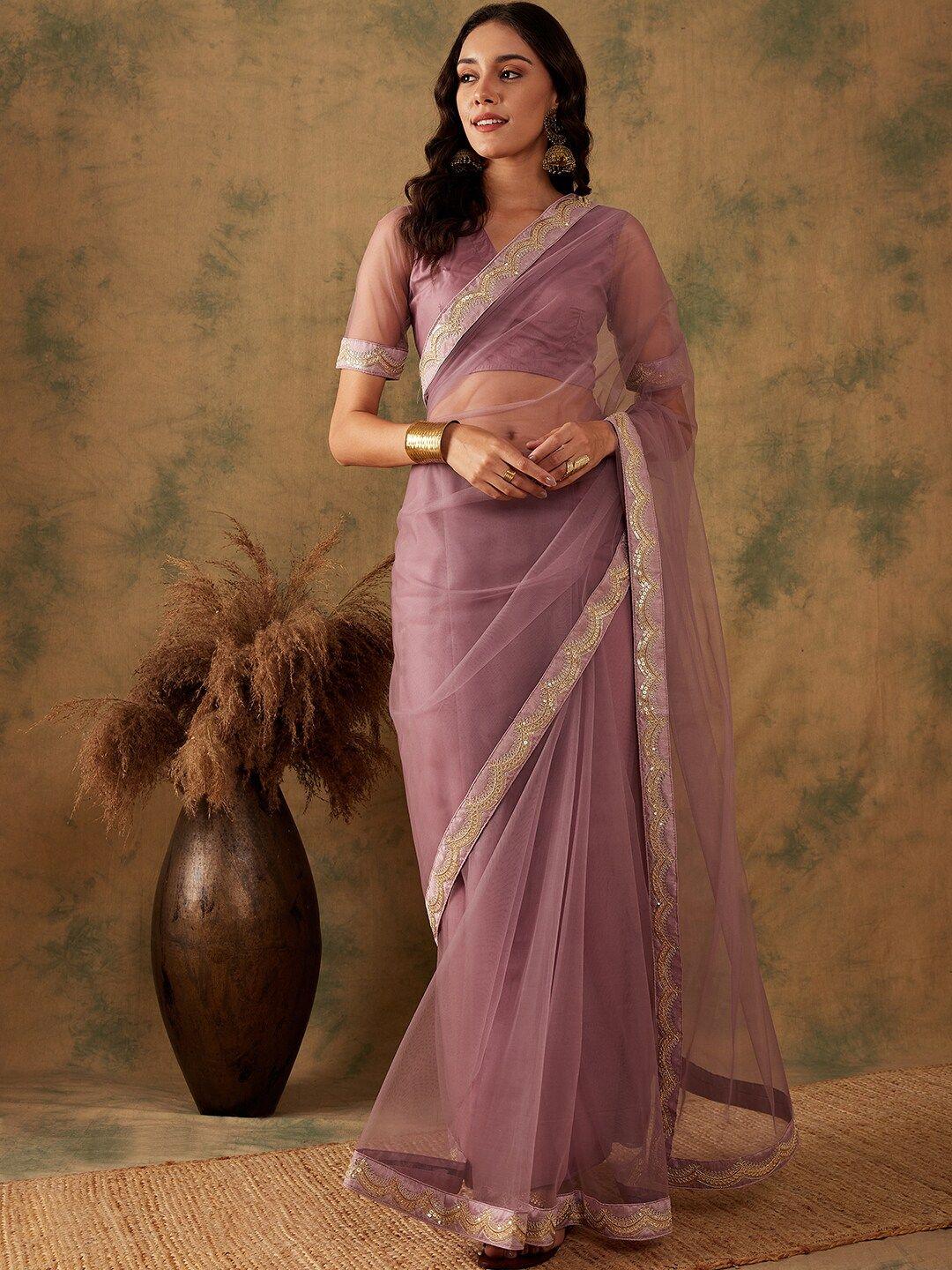 sangria mauve zari embroidered and sequinned net saree