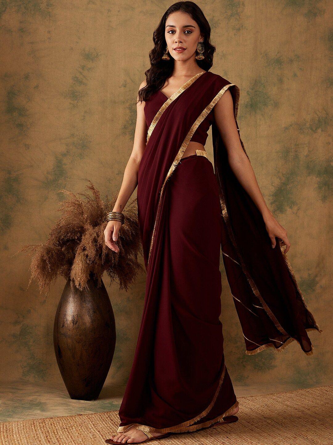 sangria brown gotta patti bordered saree