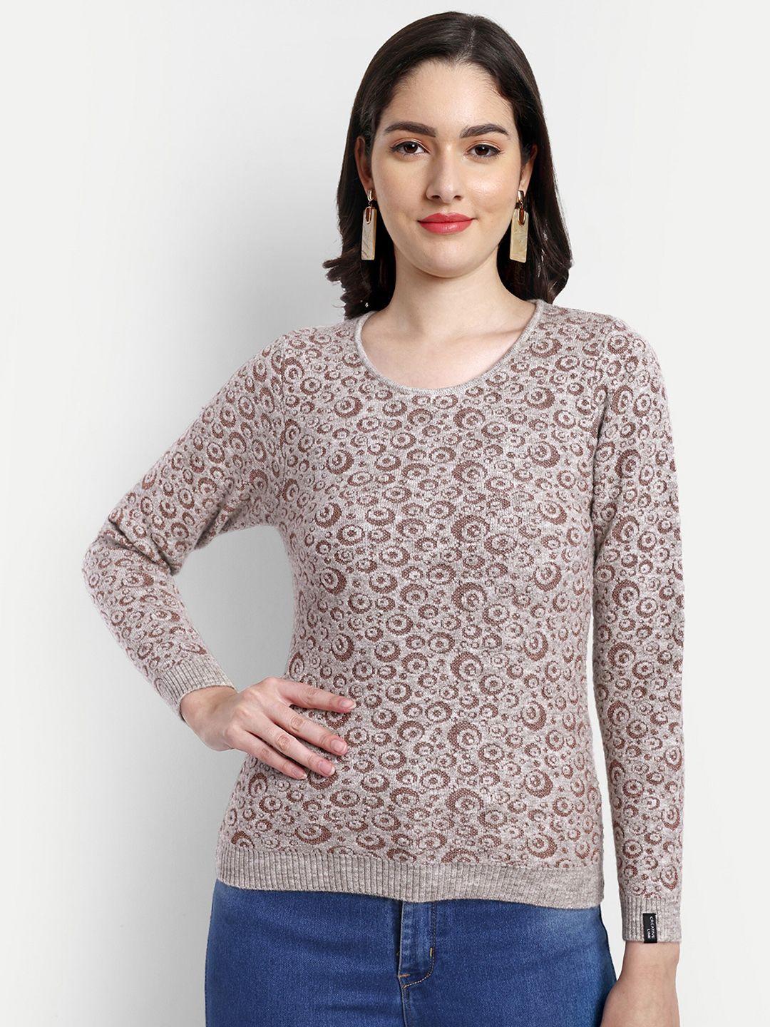 creative line beige floral print woollen top