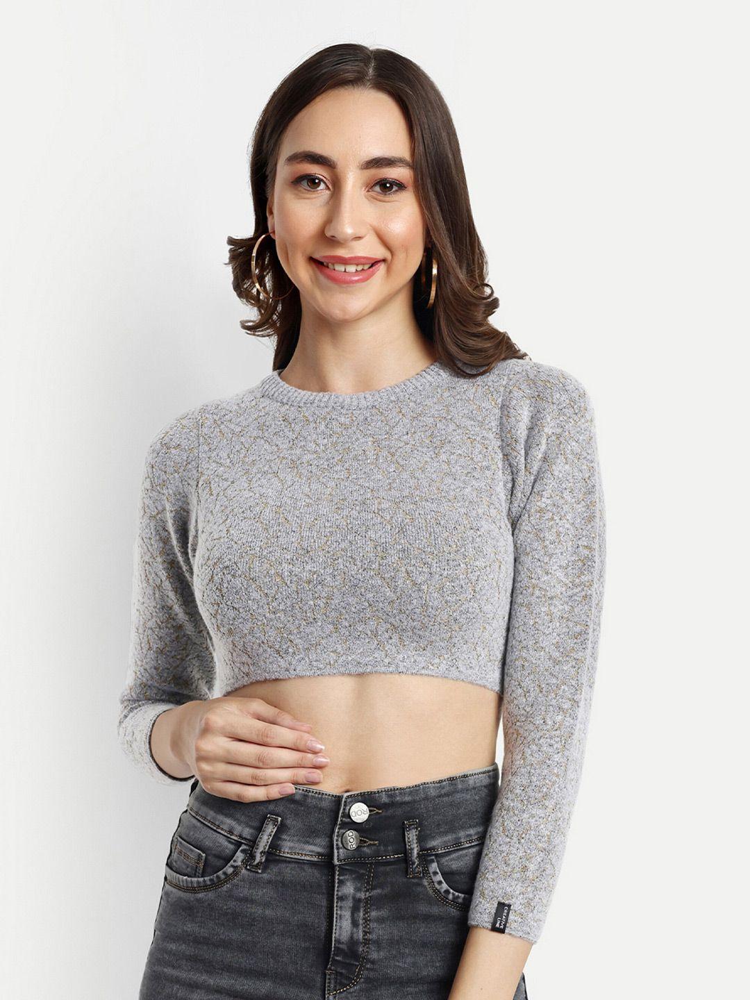 creative line grey woollen crop top