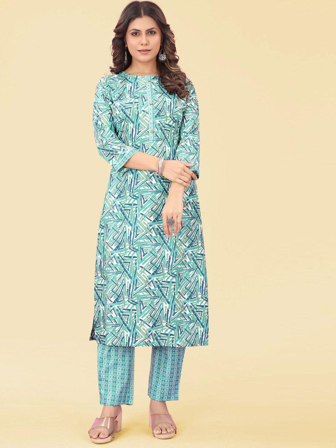 premroop- the style you love geometric printed round neck straight kurta set