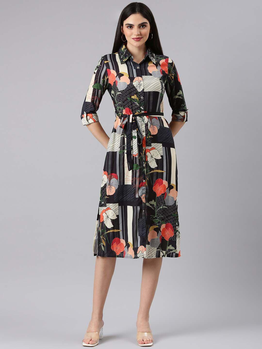 showoff floral printed georgette shirt dress