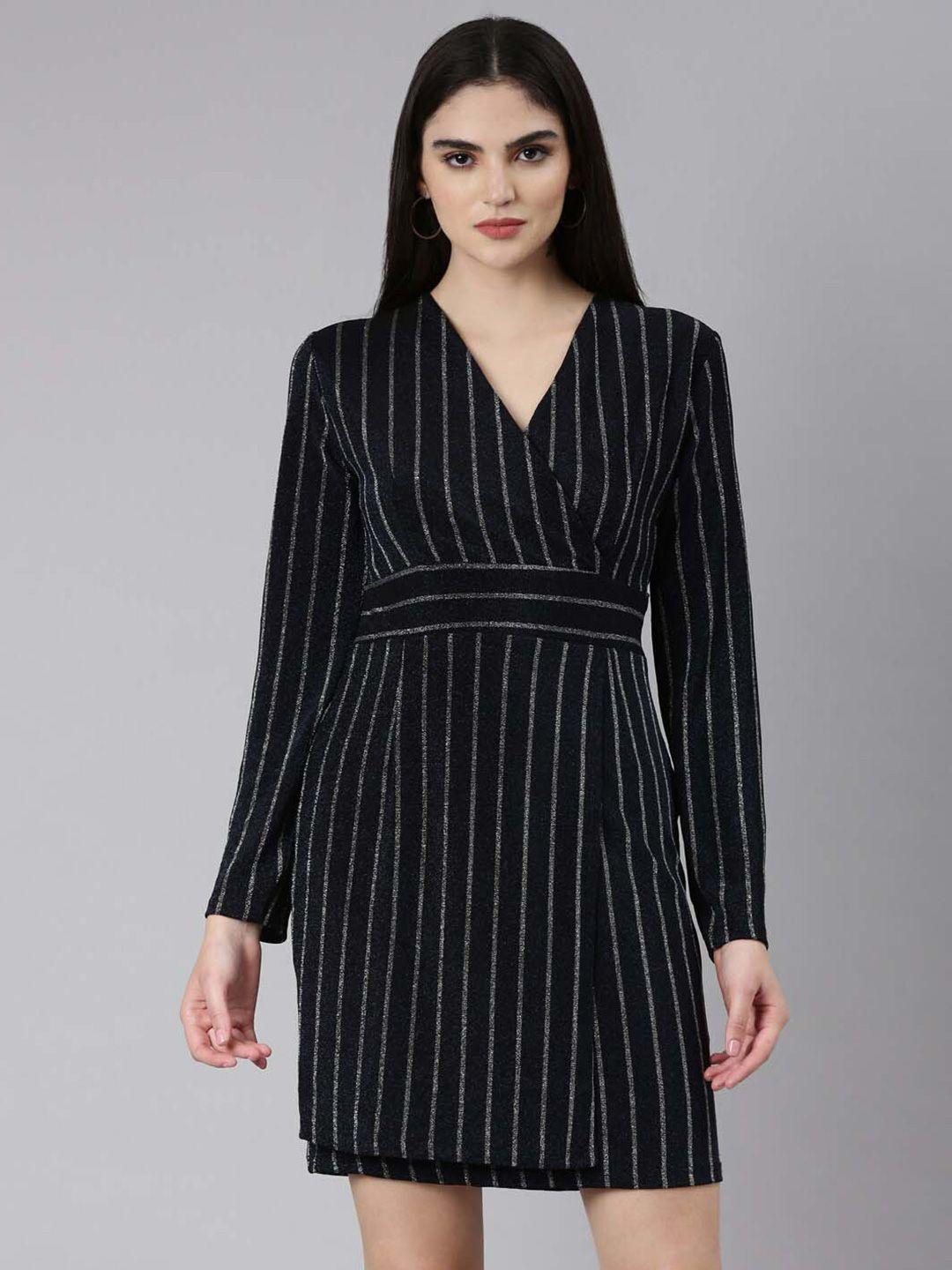 showoff striped v-neck layered wrap mini dress