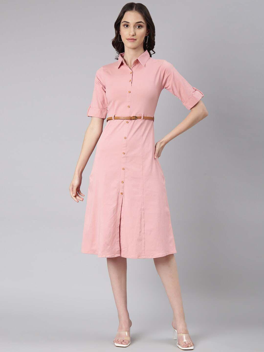 showoff shirt collar short sleeves cotton shirt dress