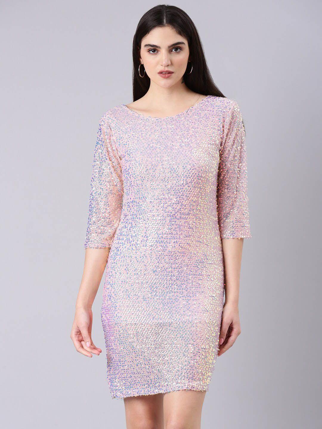 showoff sequinned embellished net sheath dress