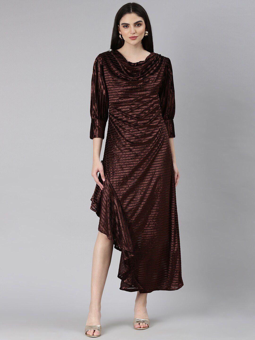 showoff self design cowl neck velvet a-line dress