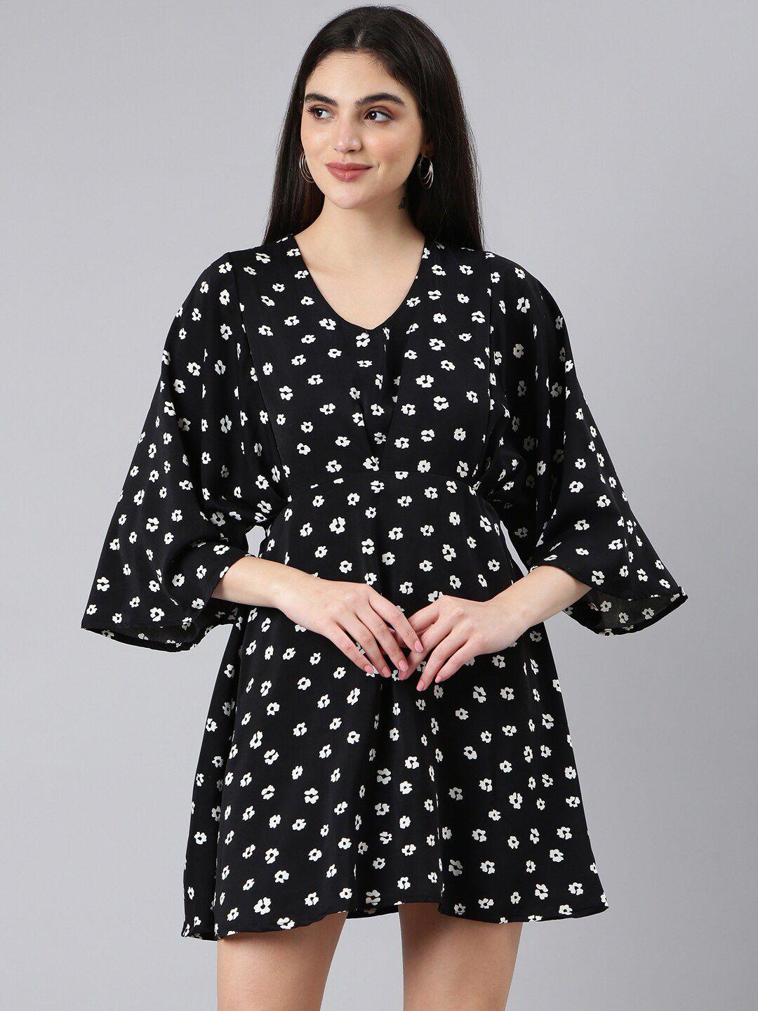 showoff floral printed flared sleeve a-line dress