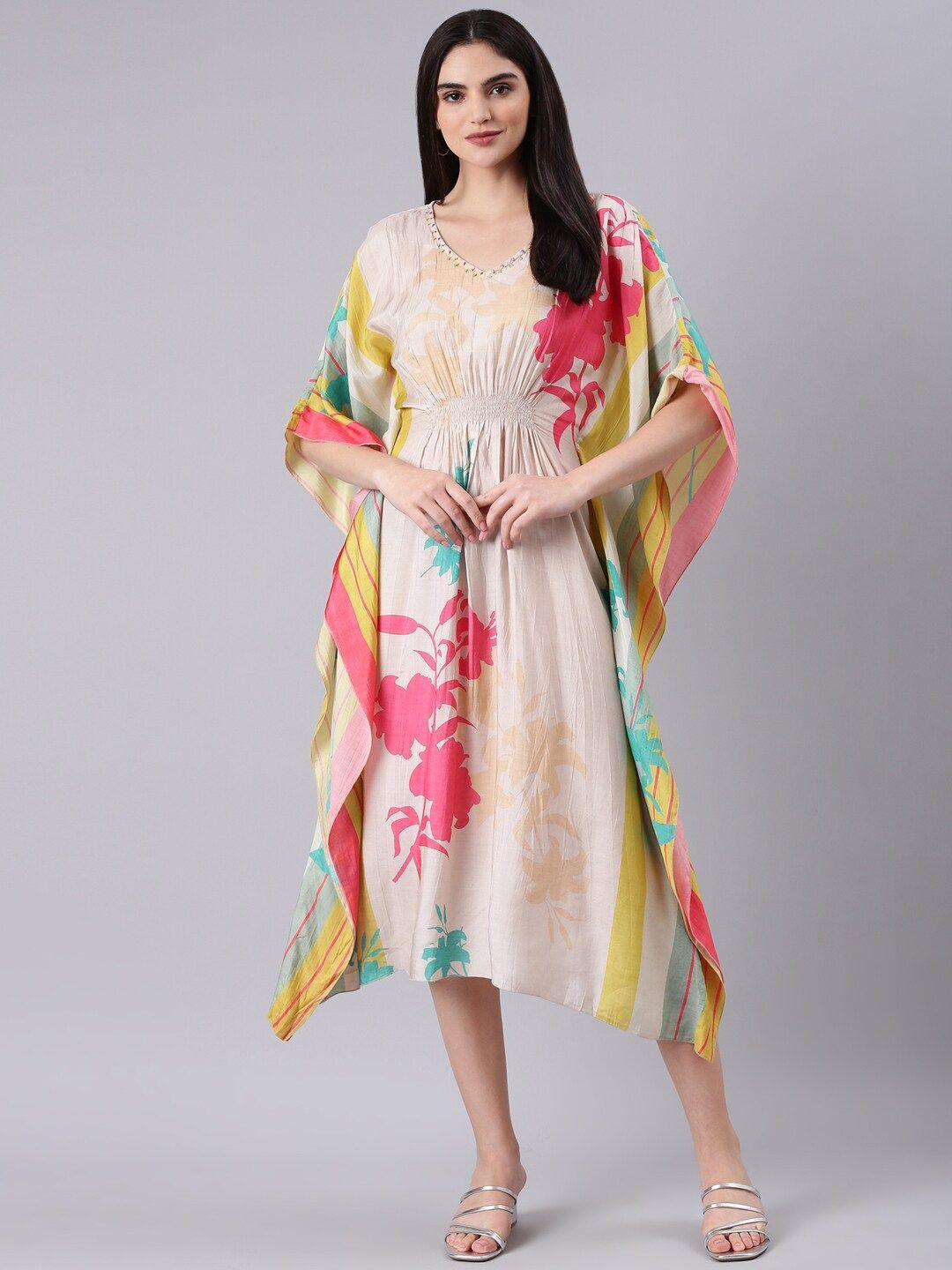 showoff floral print kaftan midi dress