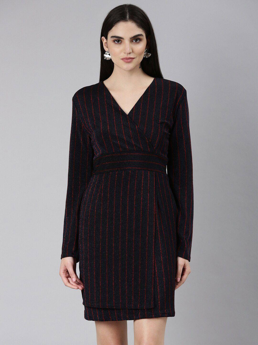 showoff v-neck striped wrap dress