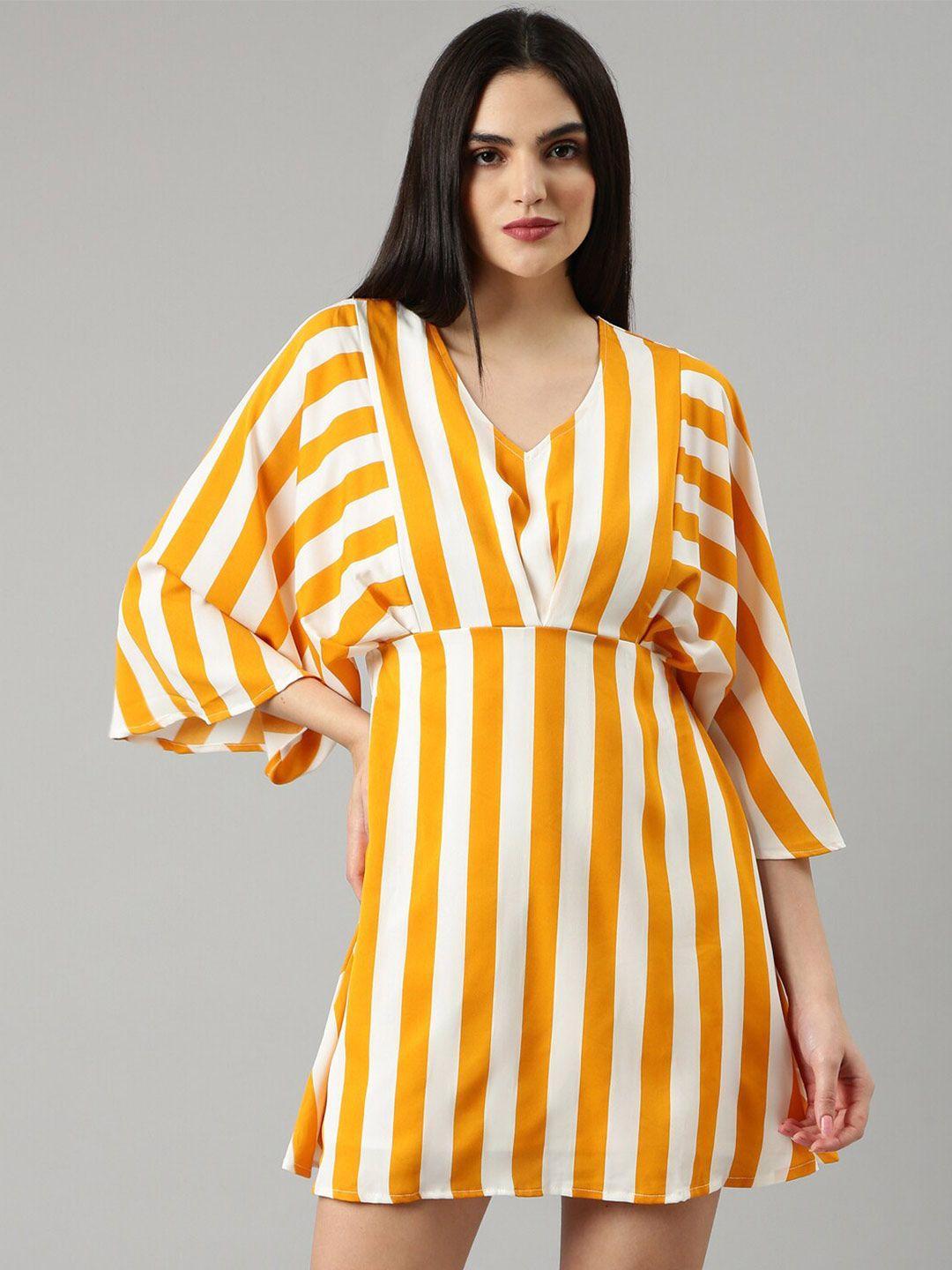 showoff striped flared sleeve a-line dress