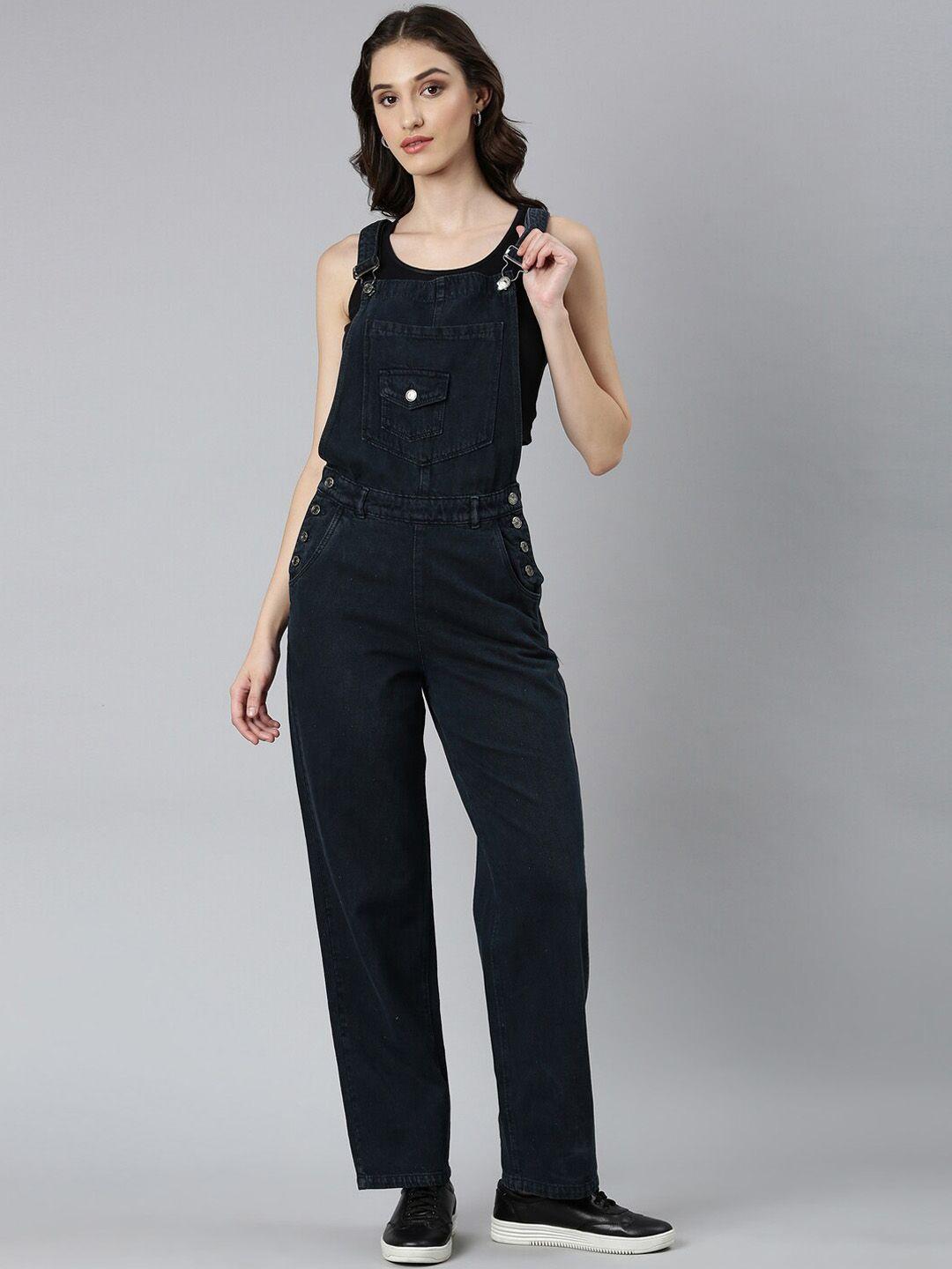 showoff straight leg ankle length overalls denim dungaree