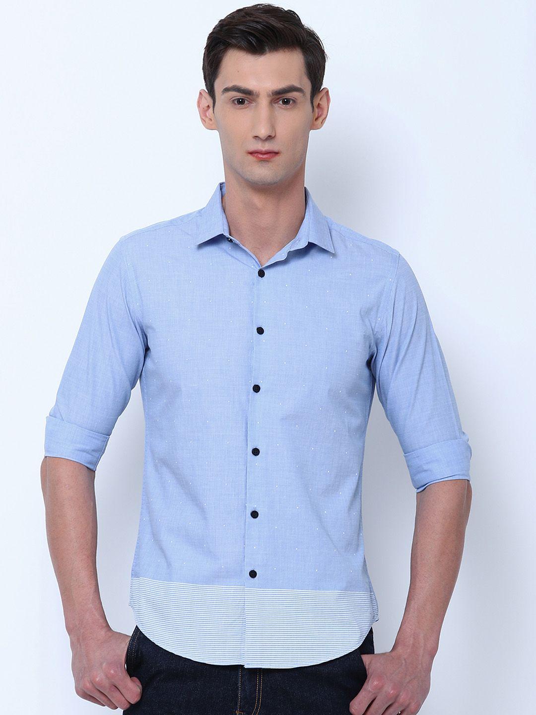 black coffee men blue slim fit printed casual shirt