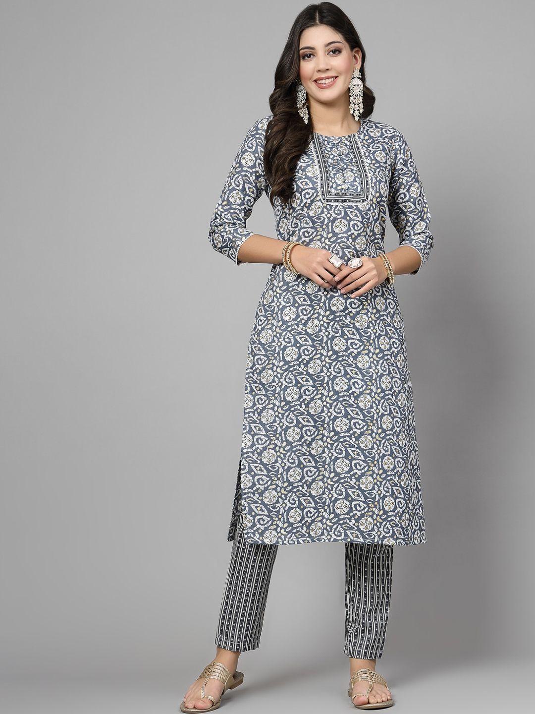 kalini ethnic motifs printed regular pure cotton kurta with trousers