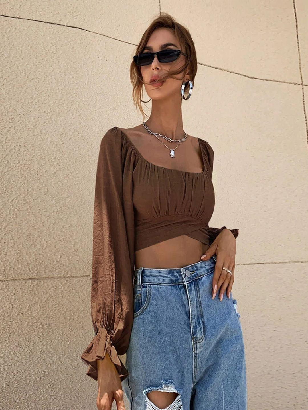 lulu & sky scoop neck gathered cotton blouson crop top