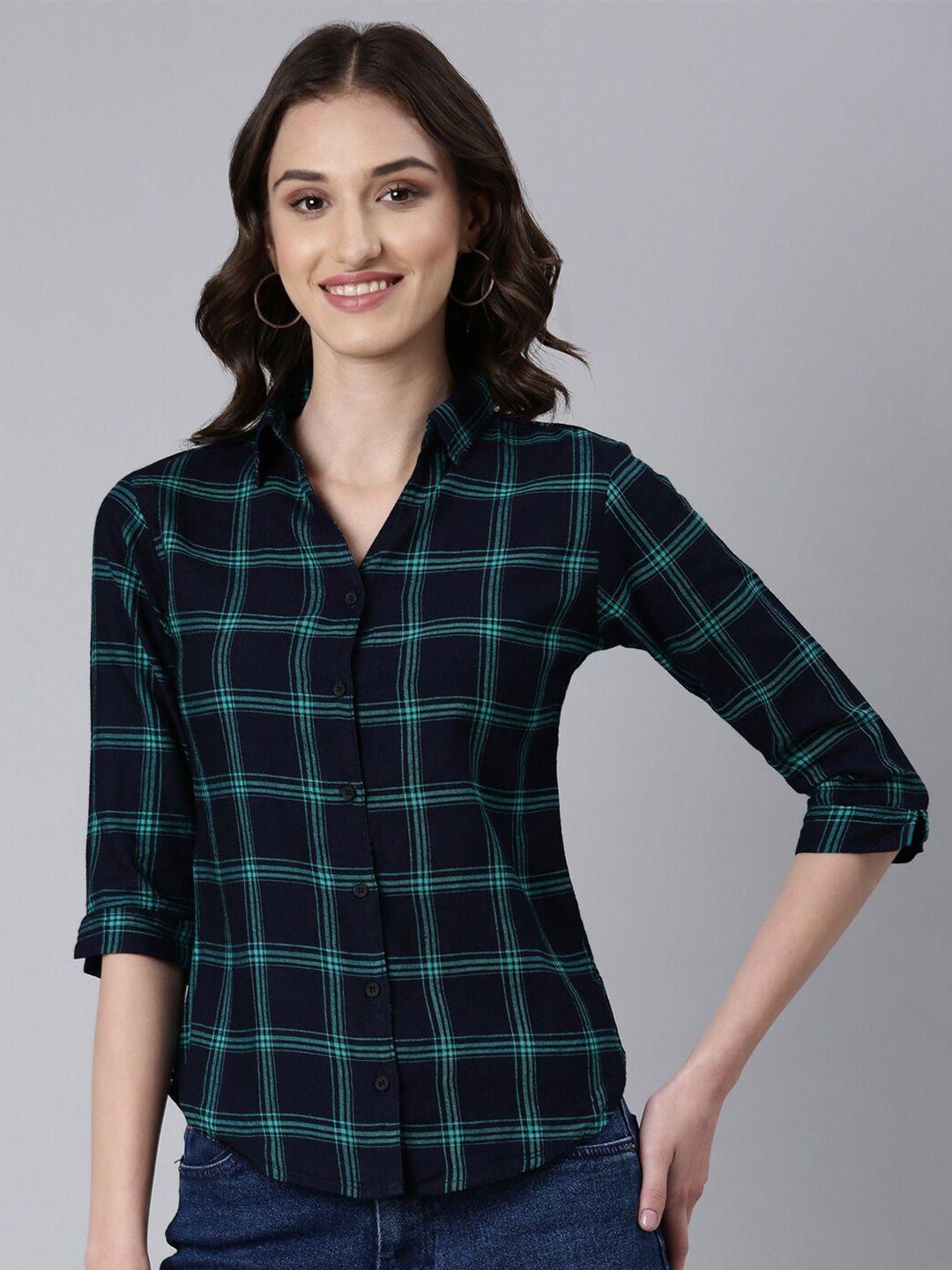 showoff slim fit tartan checked cotton casual shirt