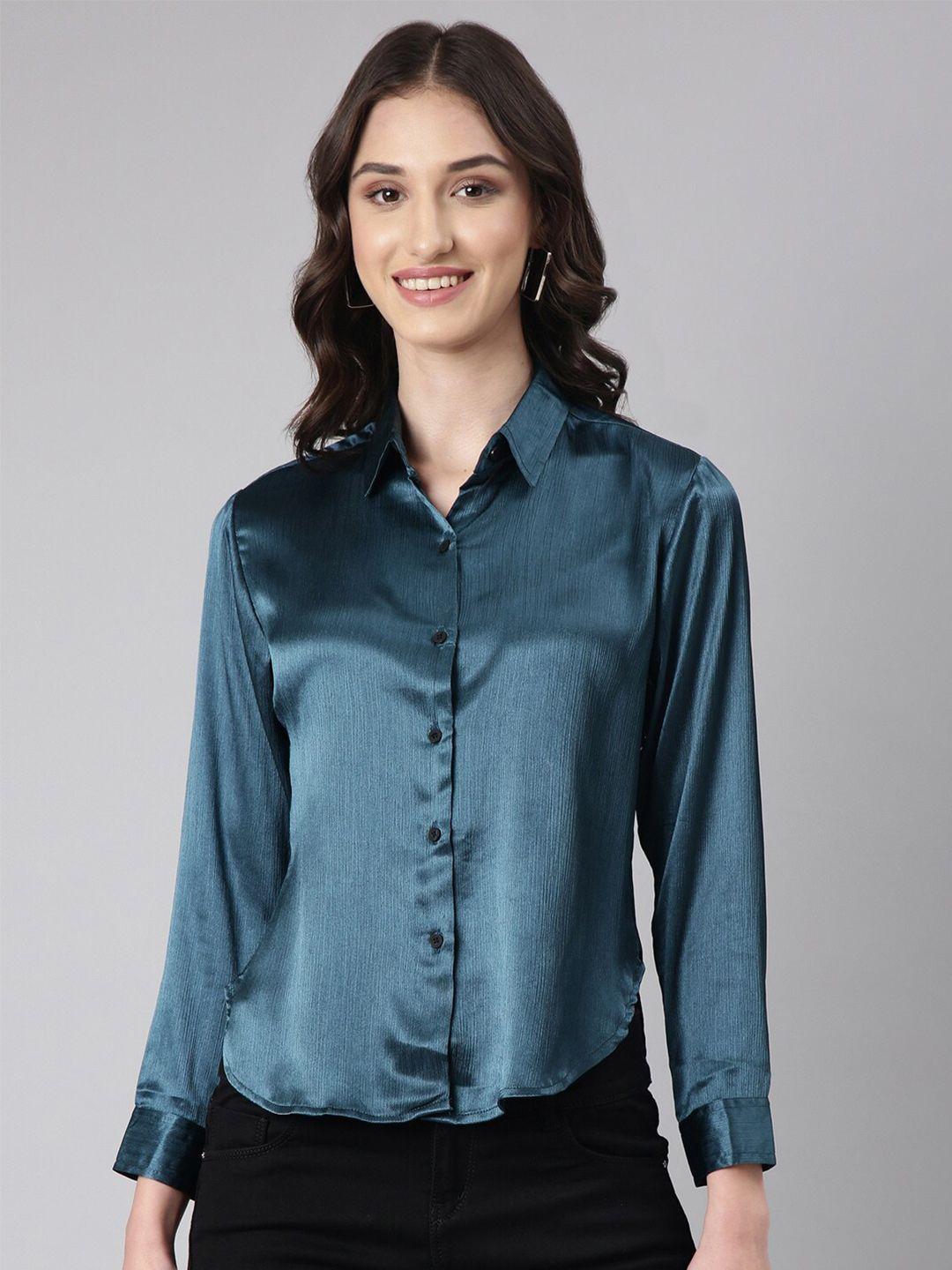 showoff slim fit satin casual shirt