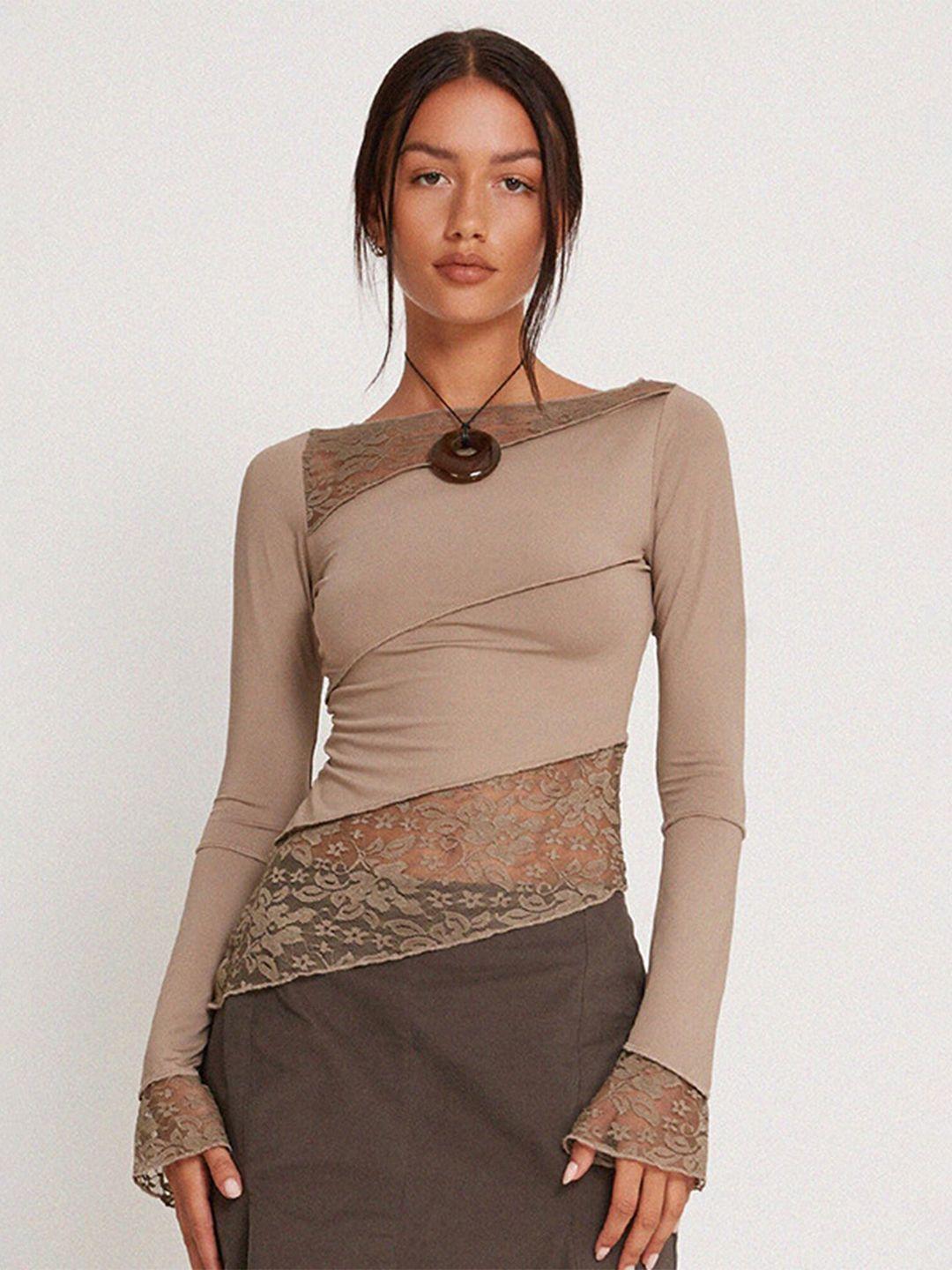 lulu & sky khaki cotton lace top