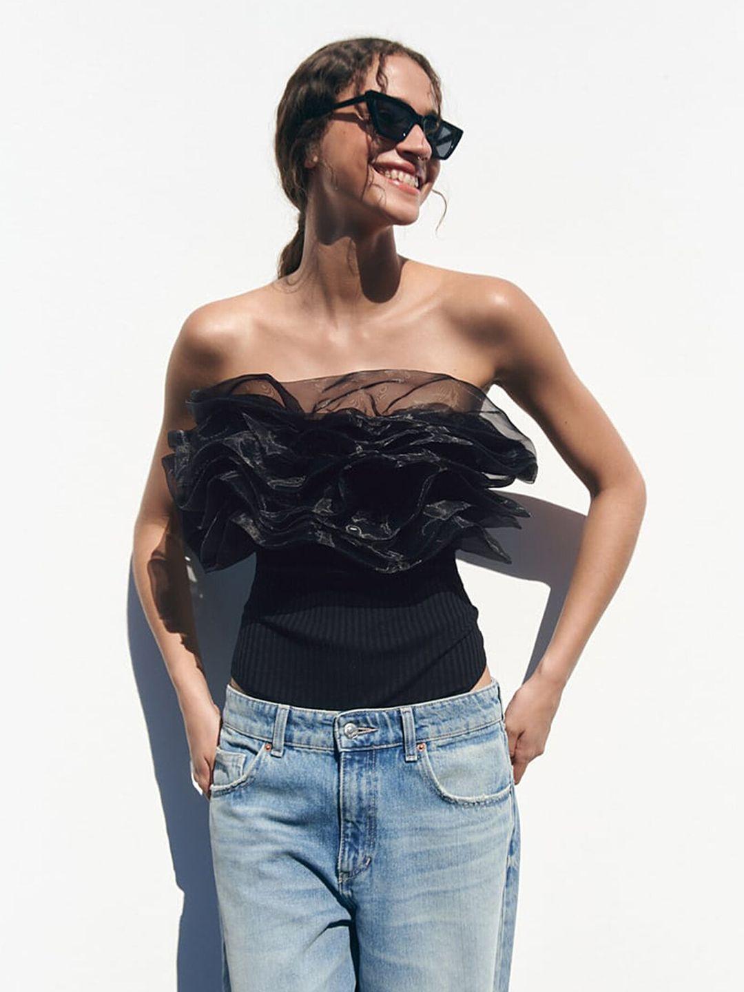 lulu & sky strapless ruffled bodysuit