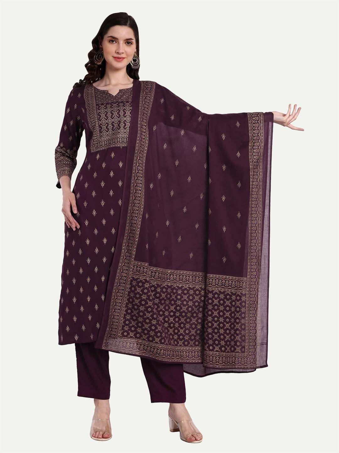 githaan ethnic motifs printed regular kurta with trousers & dupatta