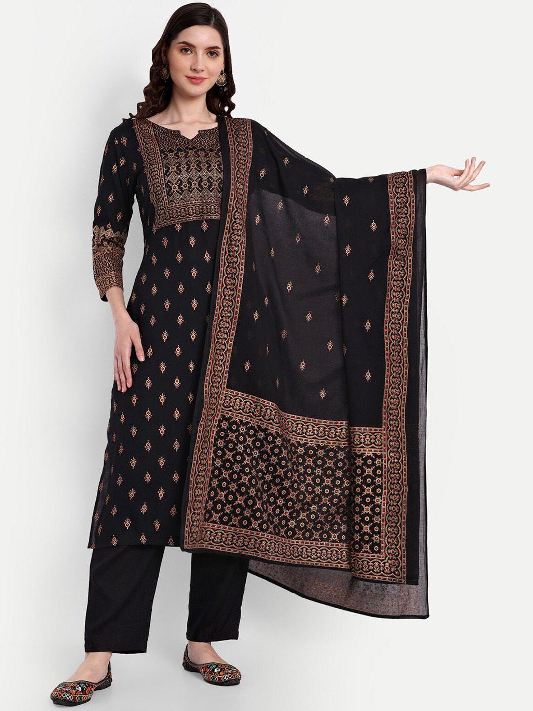 githaan ethnic motifs printed regular kurta with trousers & dupatta