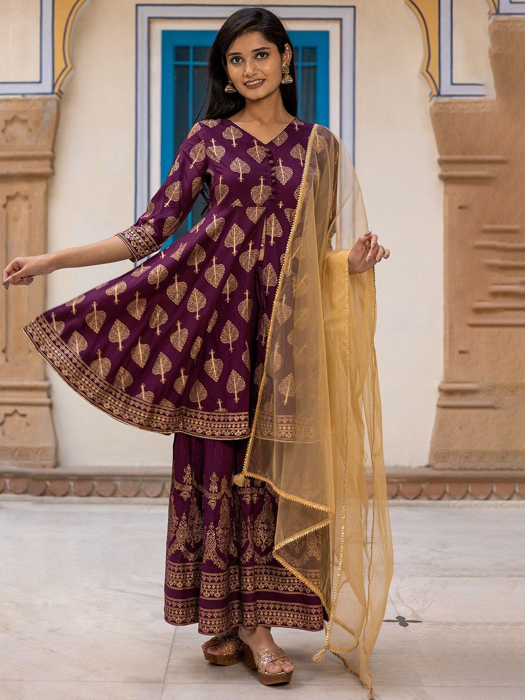 kasya ethnic motifs printed regular kurta with palazzos & dupatta