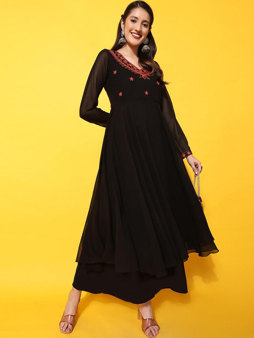 poshak hub embroidered round neck long sleeve pleated sequins anarkali kurta