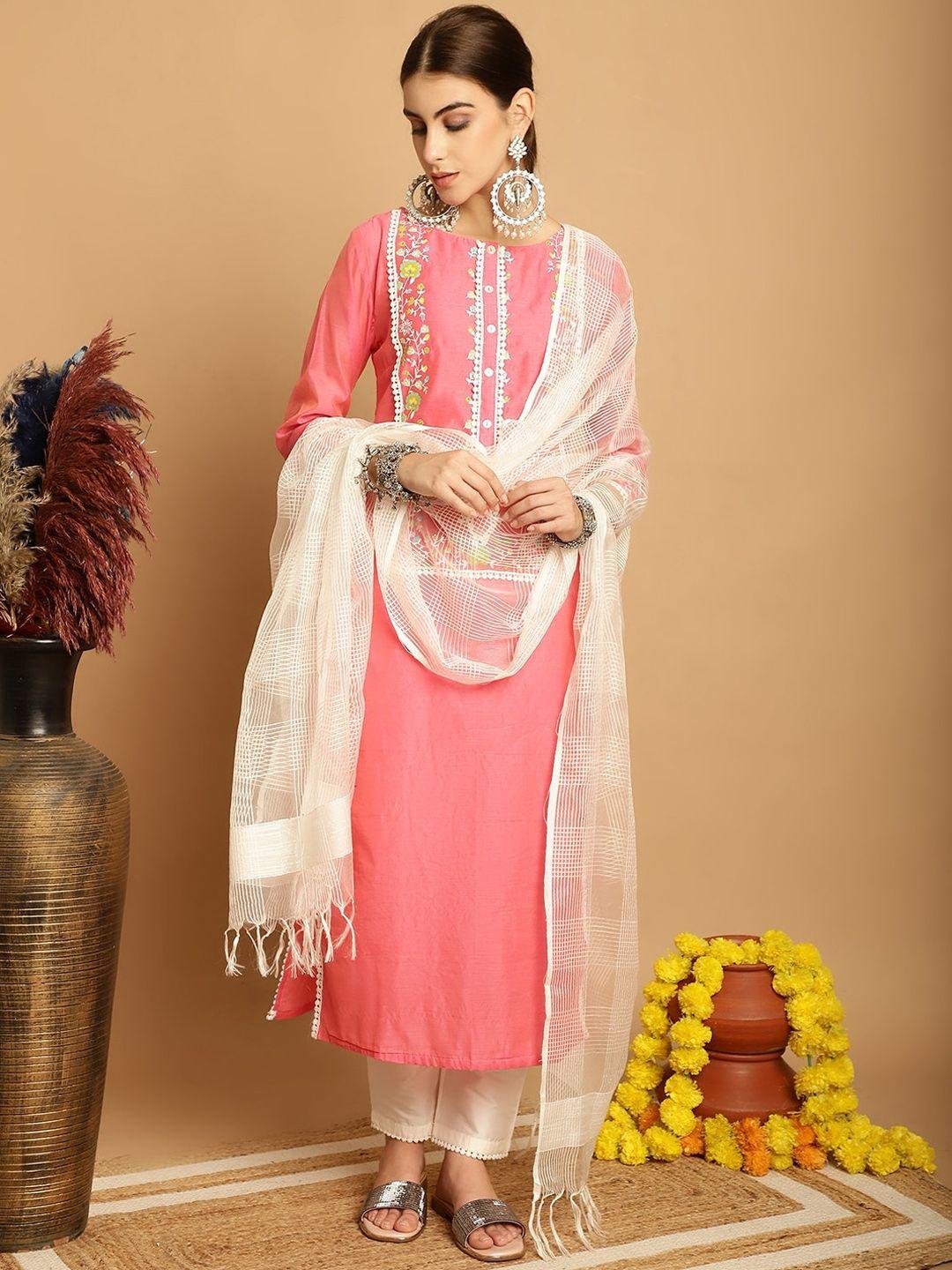 tulsattva floral printed regular kurta with trousers & dupatta