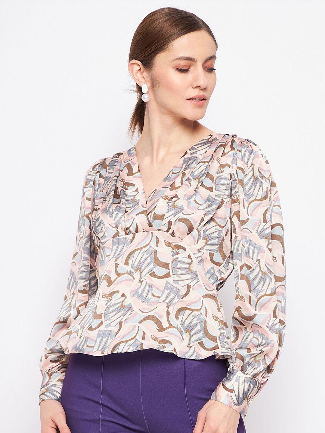 madame abstract printed v-neck regular top