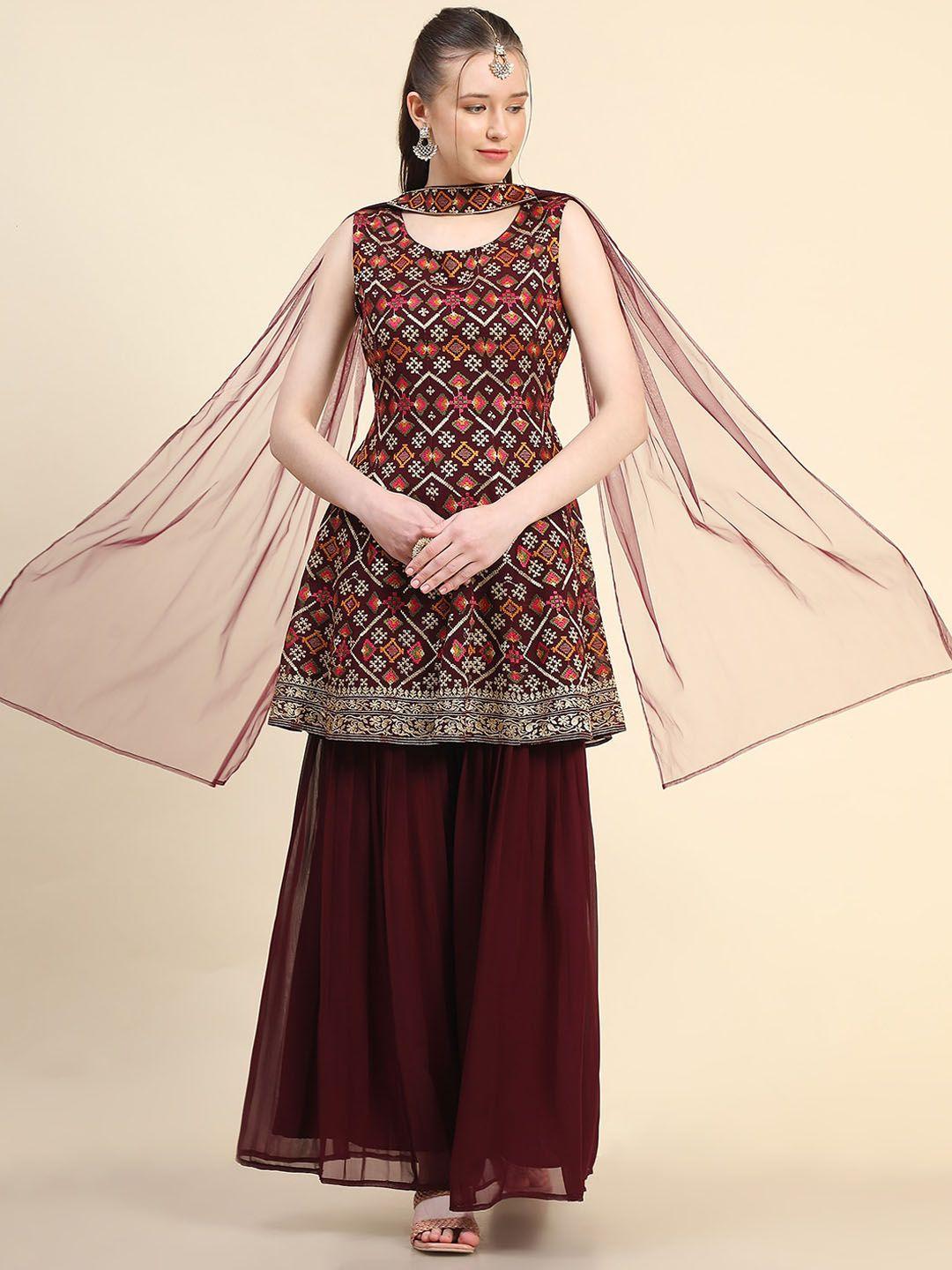 black scissor ethnic motifs embroidered kurta with sharara & dupatta