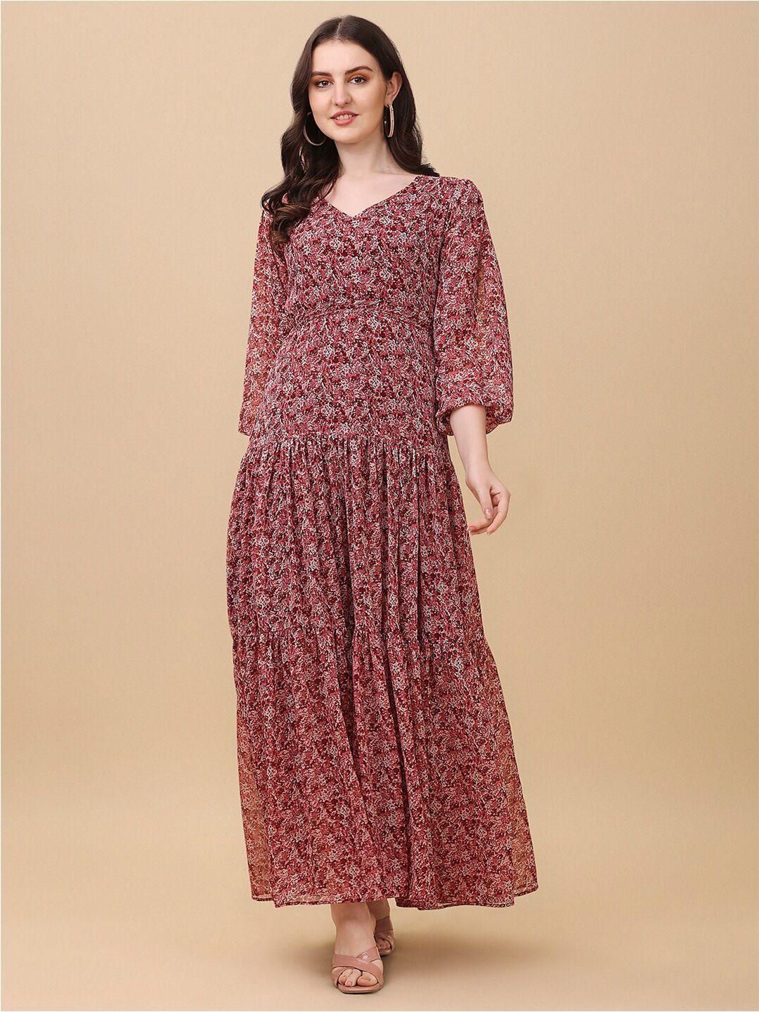 kalini floral printed v-neck georgette maxi dress