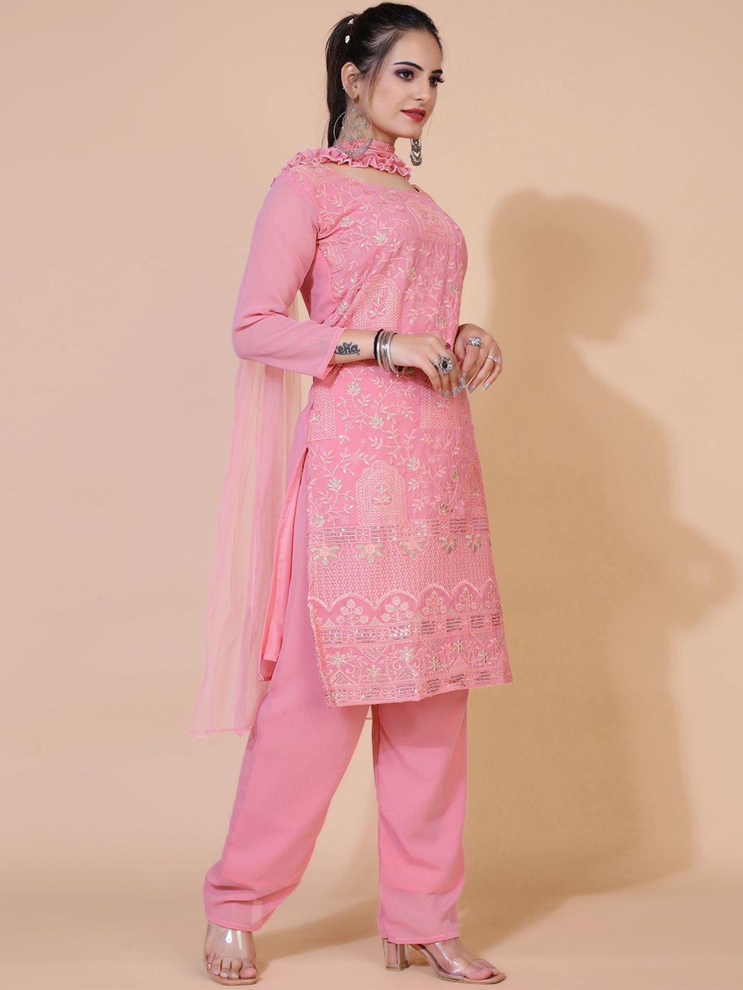 kalini floral embroidered thread work kurta with trousers & dupatta