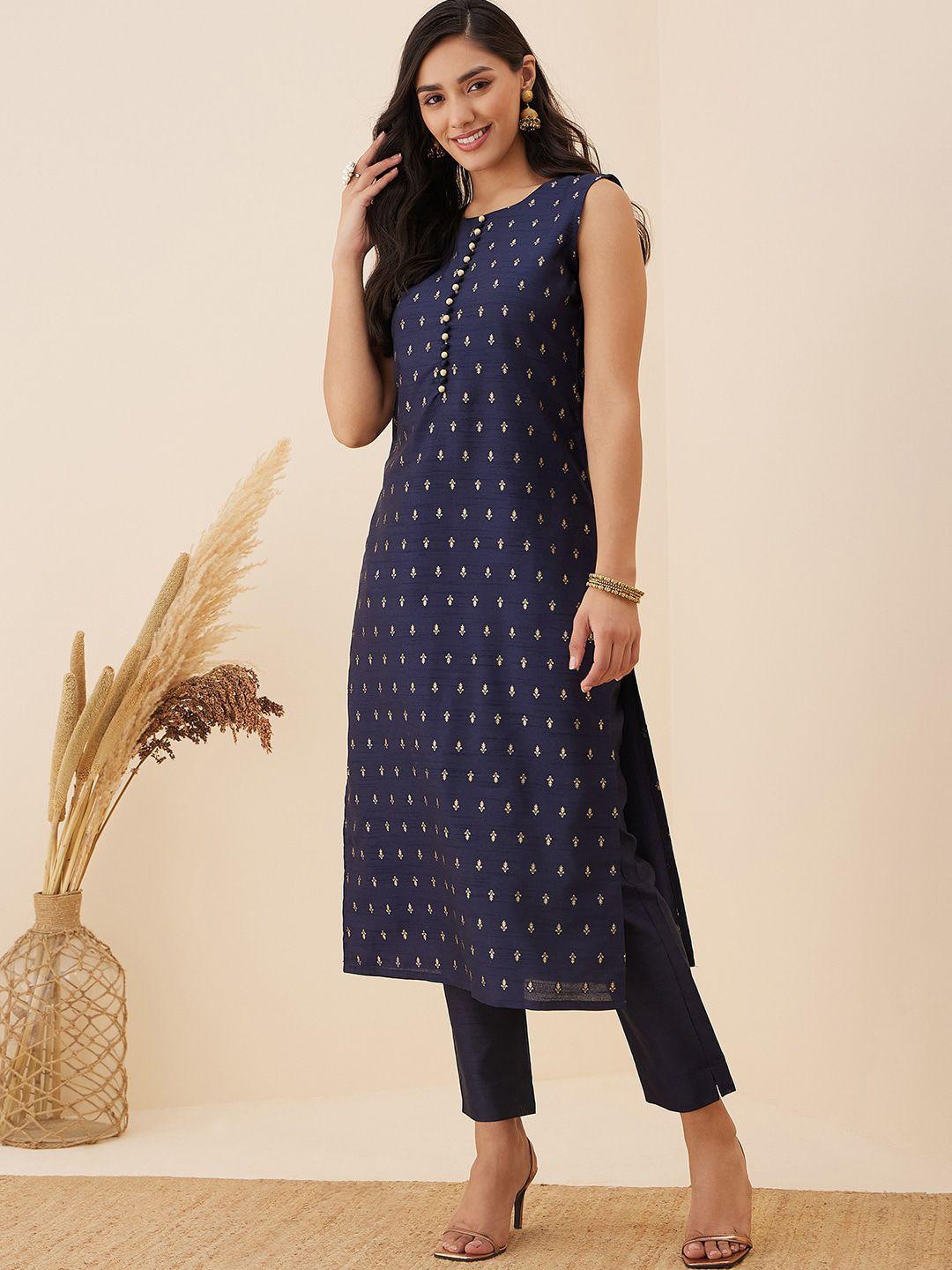 inddus ethnic motif woven design straight kurta with trousers