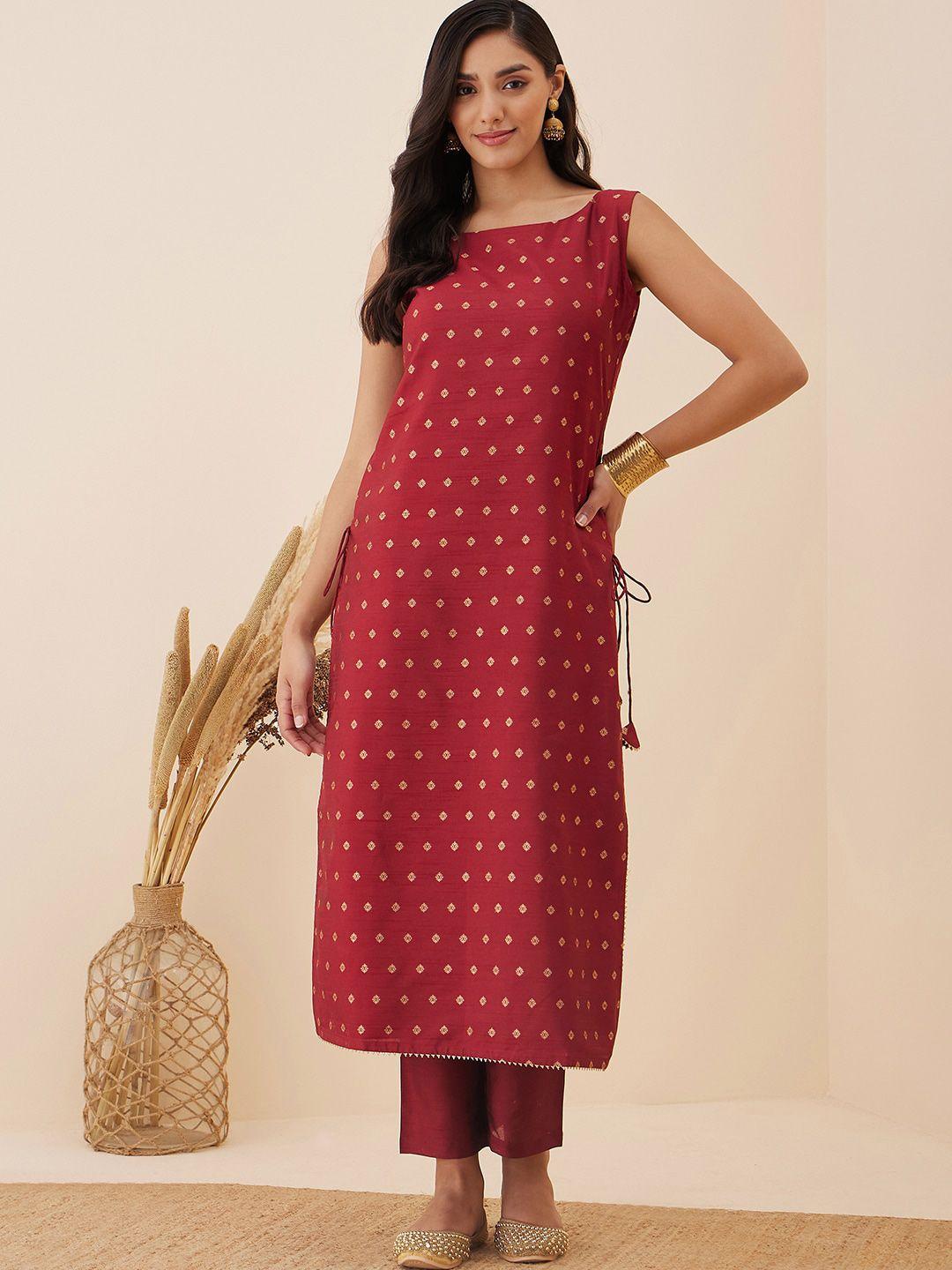 inddus ethnic motif woven design straight kurta with trousers