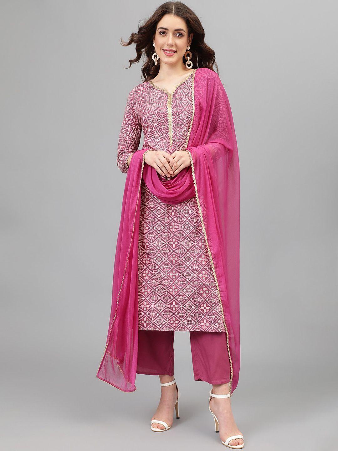 khushal k bandhani printed kurta with palazzos & dupatta