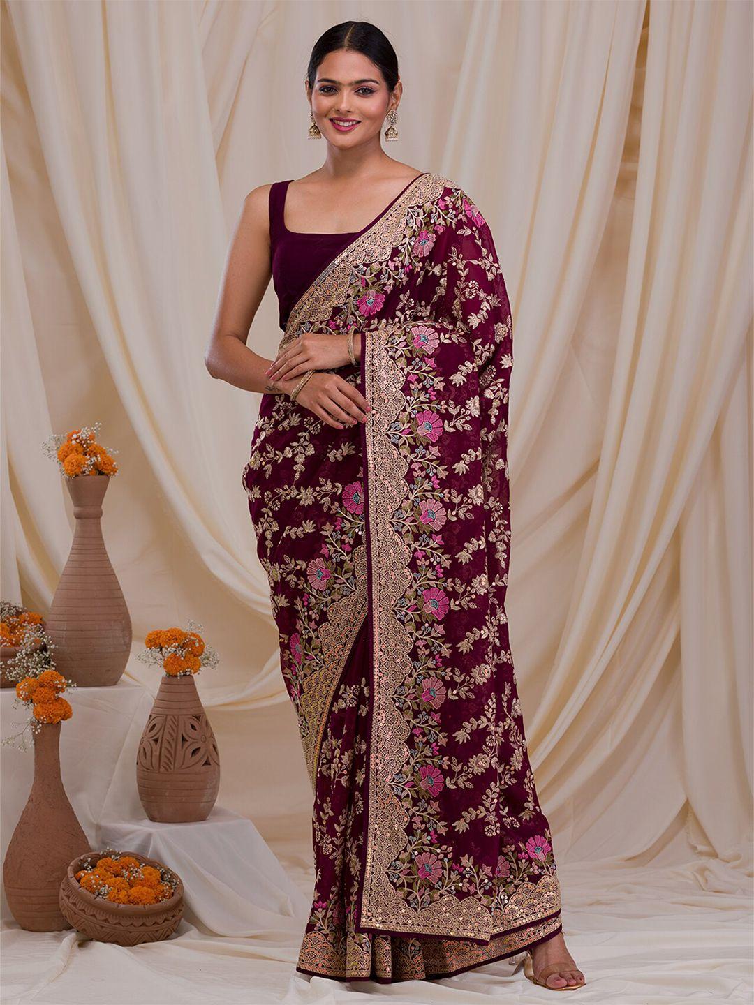 koskii floral embroidered sequinned saree