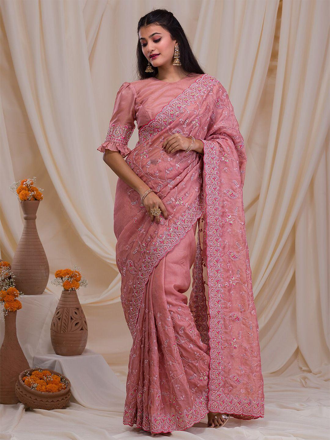 koskii embellished embroidered supernet saree