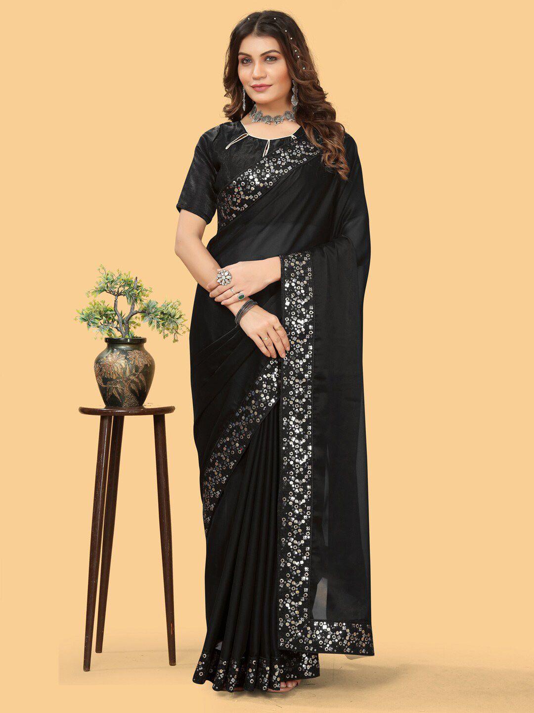 sangria black sequinned pure georgette sungudi saree