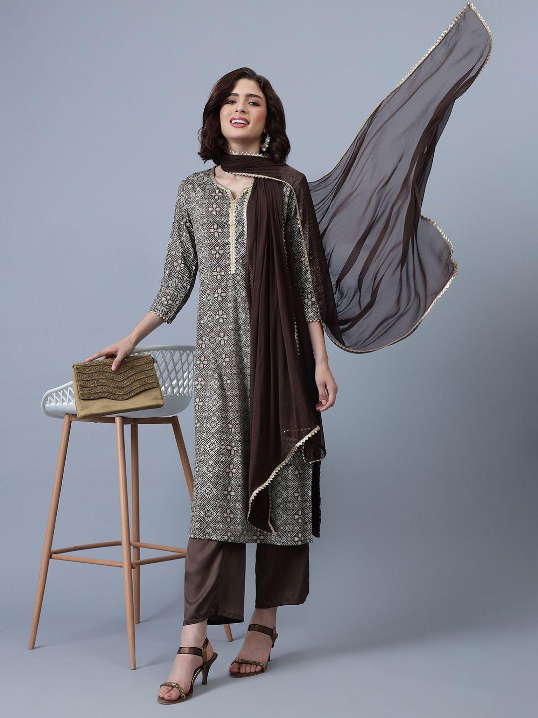 khushal k bandhani printed gotta patti kurta with palazzos & dupatta