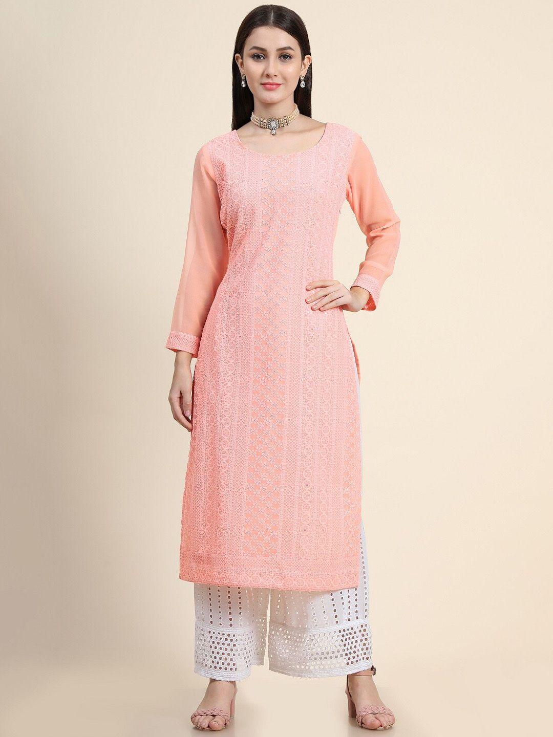 black scissor embroidered chikankari round neck straight kurta