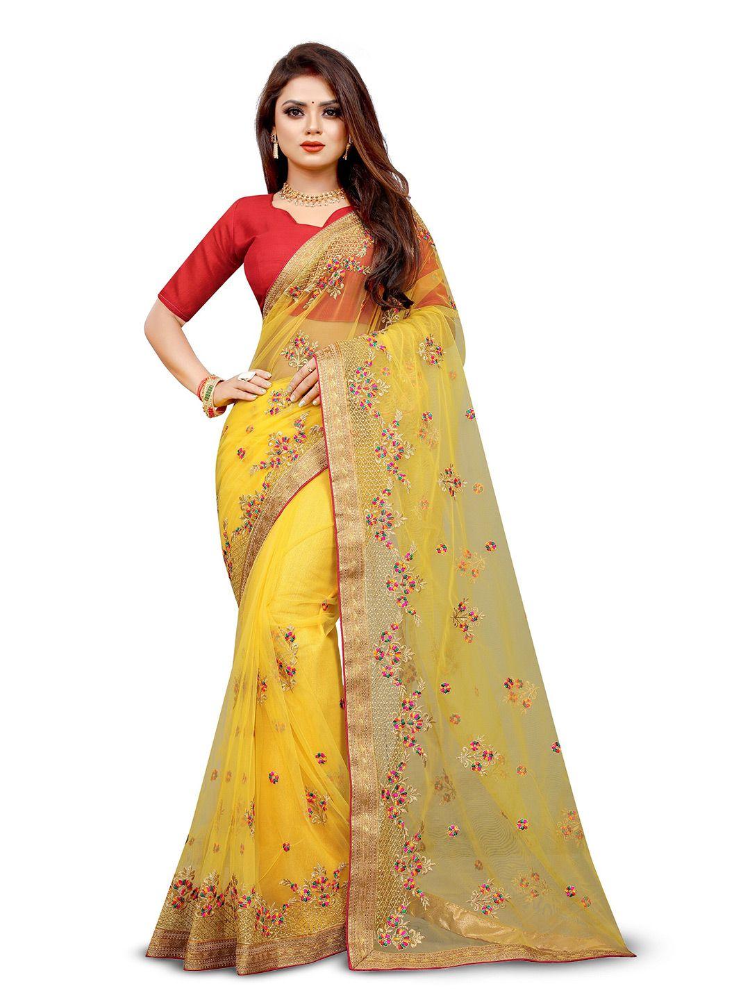 barkiya creation ethnic motifs embroidered net saree