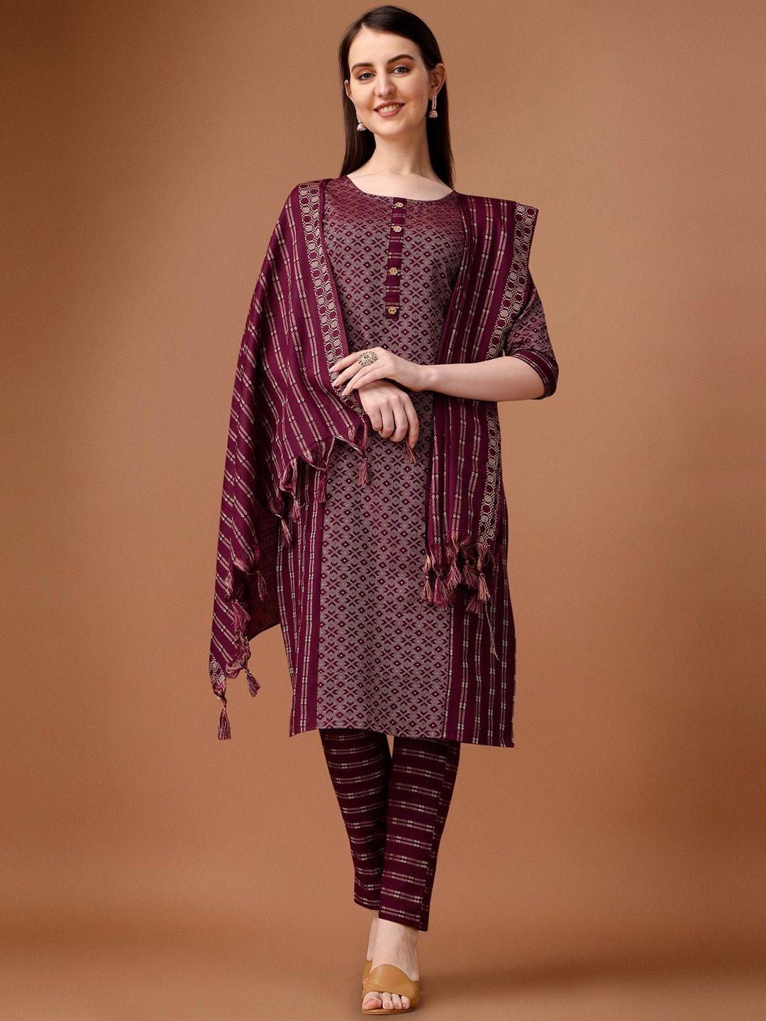 anouk woven design regular kurta with trousers & dupatta