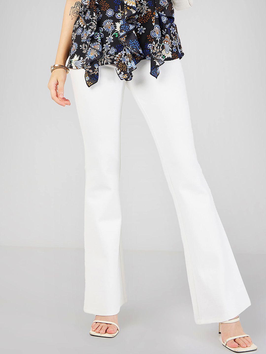 sassafras women white slim fit mid rise trousers