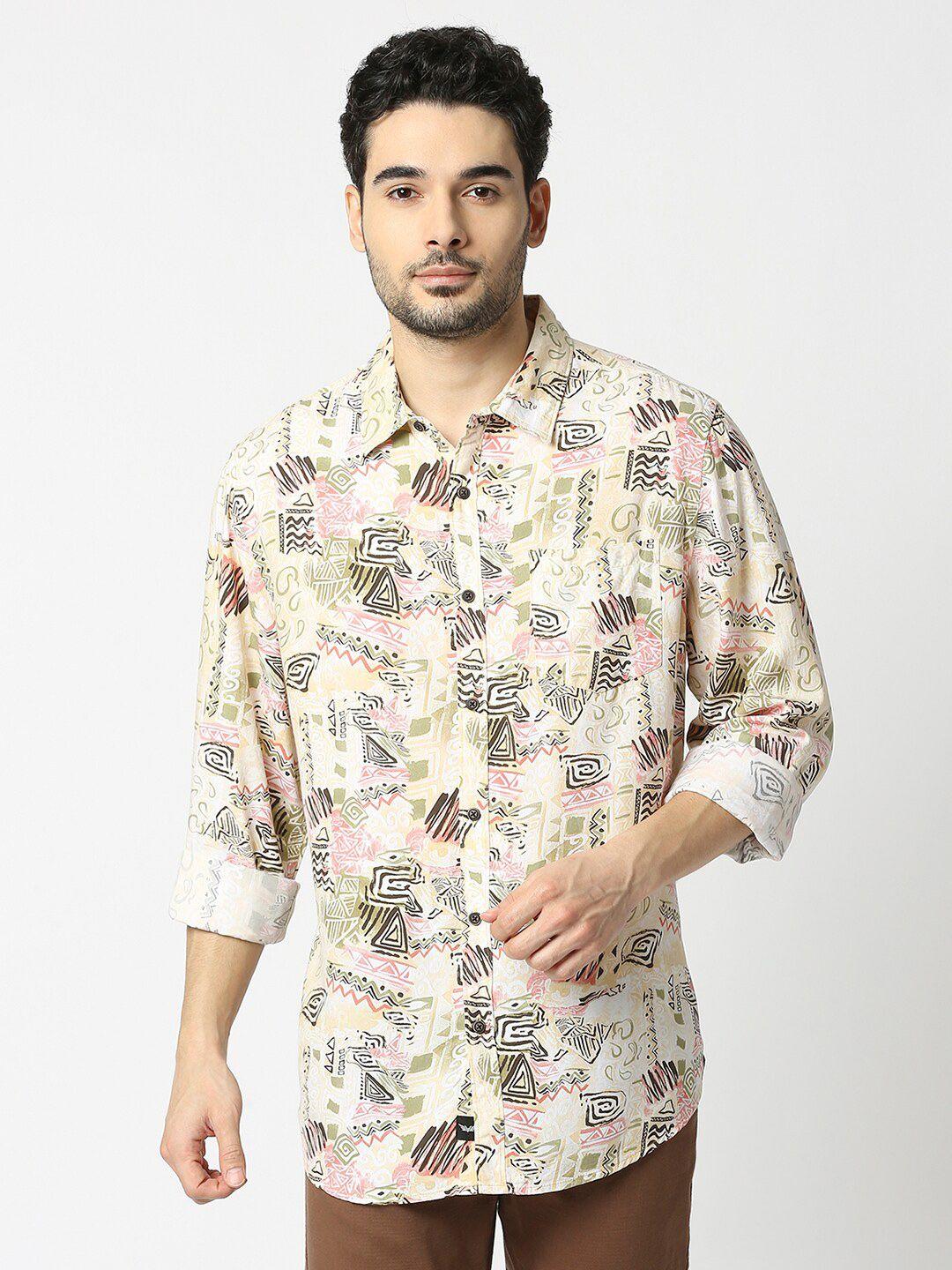 valen club abstract printed slim fit cotton casual shirt