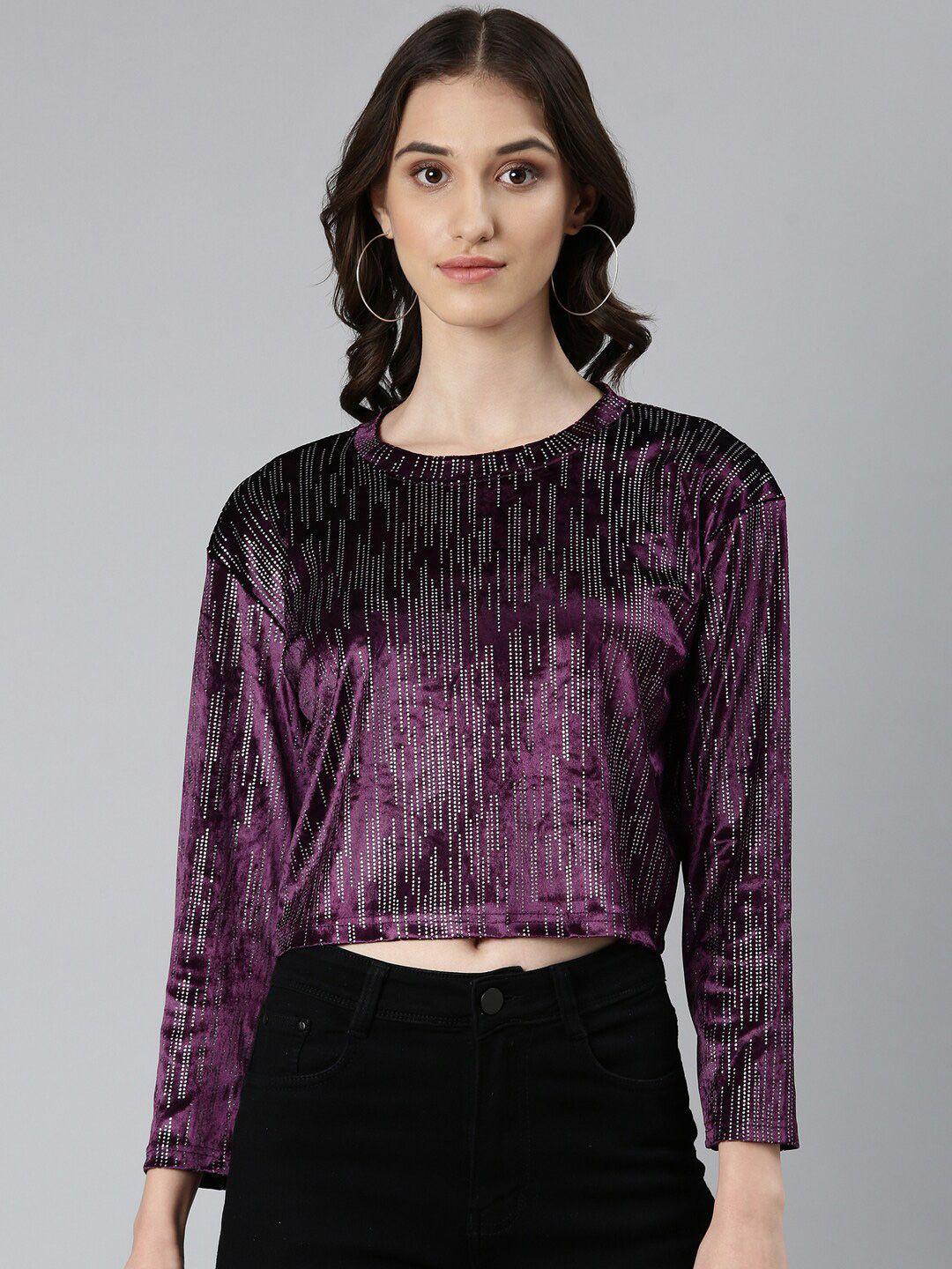 showoff embellished bling & sparkly velvet regular crop top