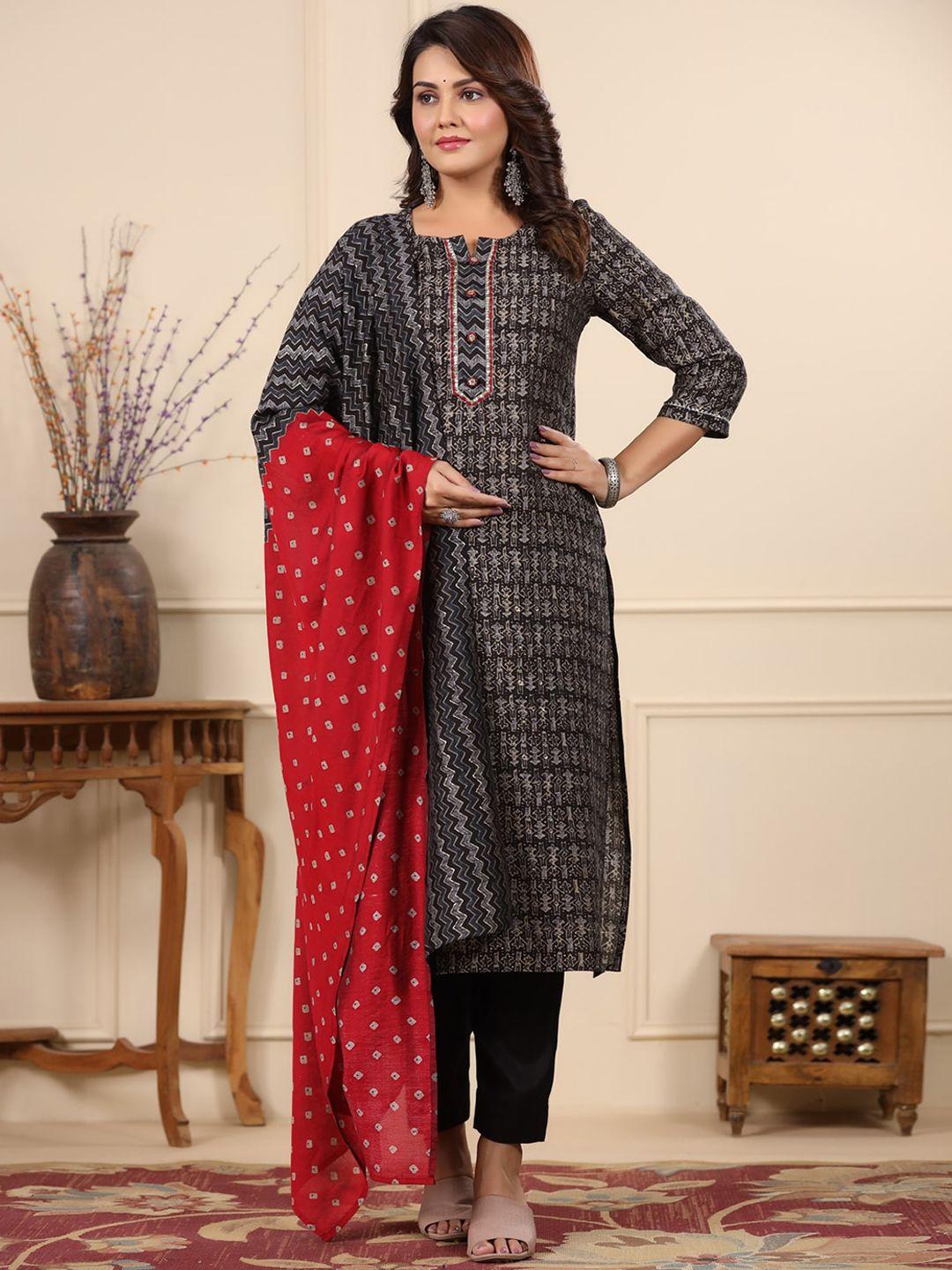 piroh geometric printed regular kurta with trousers & dupatta