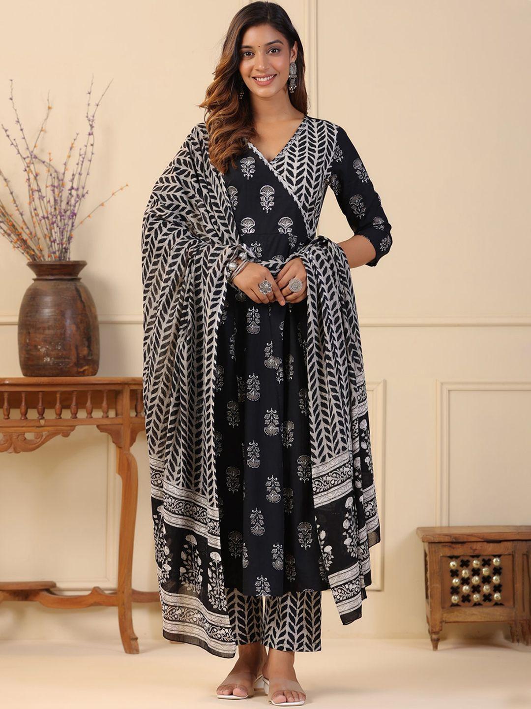 piroh floral printed angrakha gotta patti pure cotton kurta & trousers with dupatta