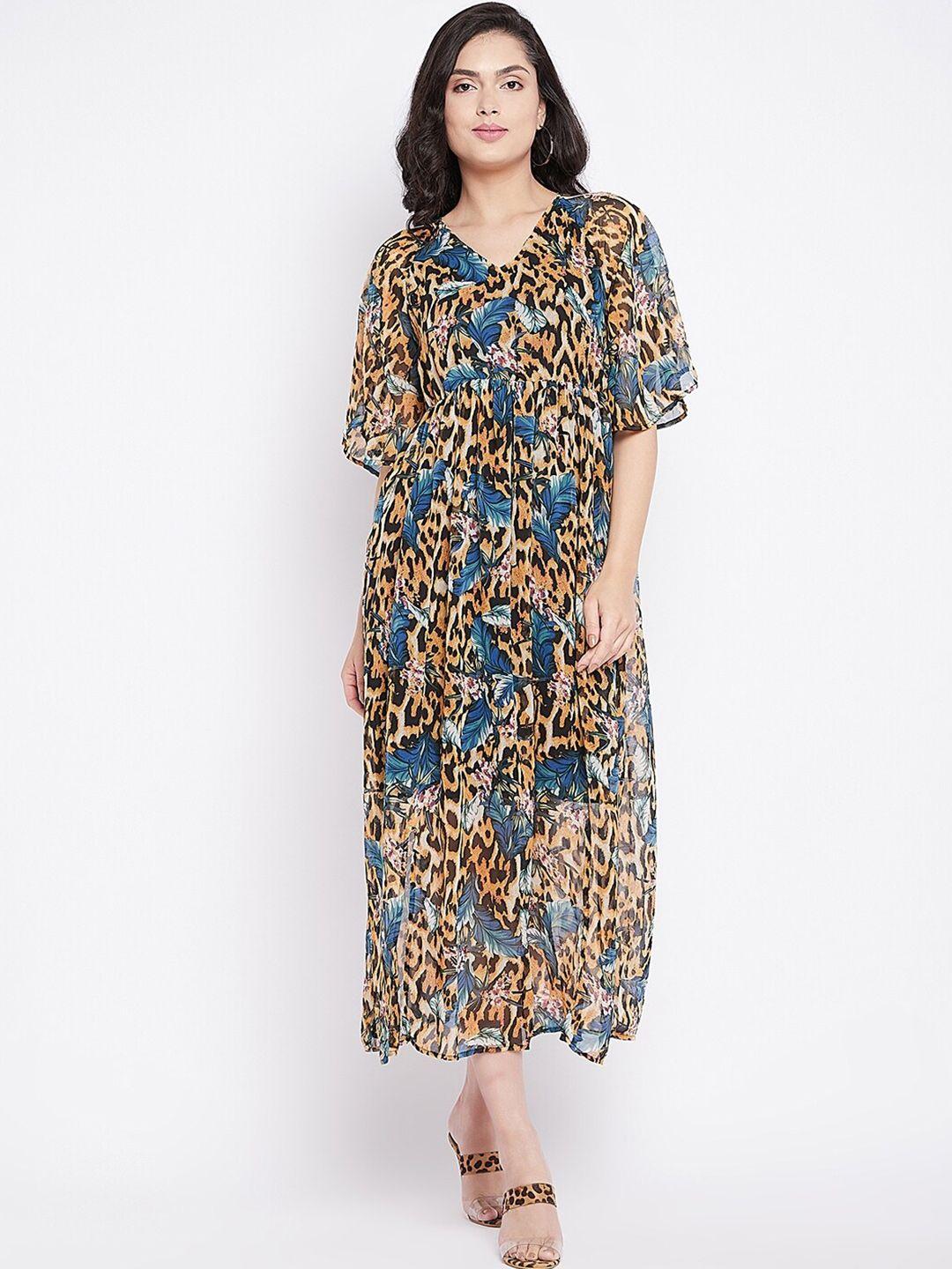 baesd abstract printed flared sleeves georgette fit & flare midi dress