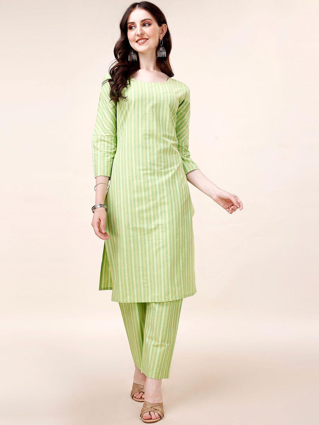 anouk striped regular pure cotton kurta with palazzos