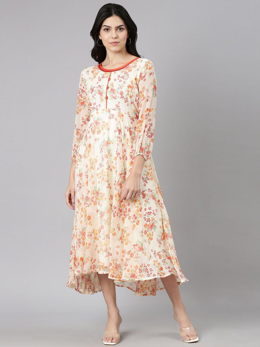 souchii floral printed fit & flare midi ethnic dress